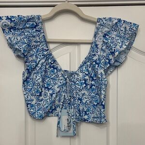 NWT Hill House Alexa Mosaic Top Floral Blue Women's Top